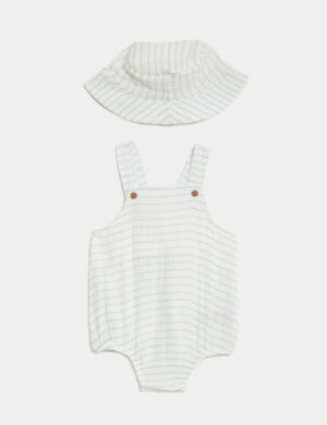 baby striped romper and hat