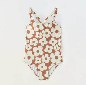 brown floral swimsuit