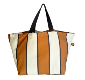 brown striped beach bag
