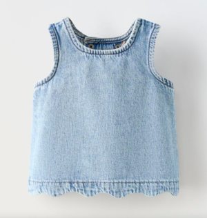 kids denim top with scallop hem