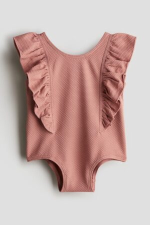 dusty pink frill girls swimsuit
