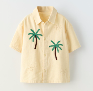 embroidered sun and palm tree shirt