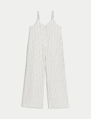 girls light striped jumpsuit