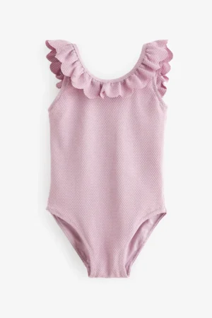 girls pink frill textured swimsuit