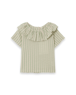green stripe ruffle seersucker shirt
