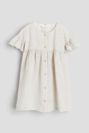 natural flutter sleeve linen dress