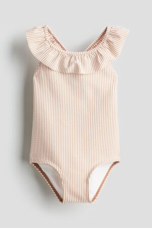 seersucker striped frill swimsuit