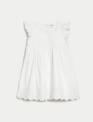 baby girl white cotton broderie dress