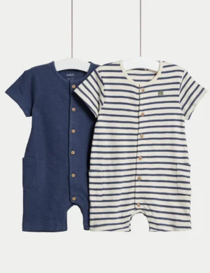 2 pack navy striped baby rompers