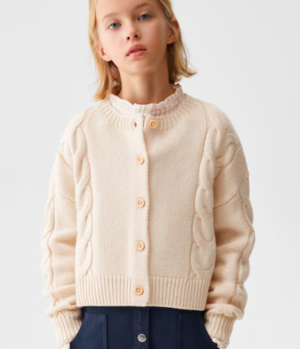 girls cream knitted cardigan
