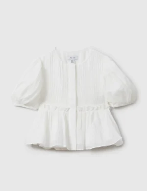 girls white puff sleeve blouse