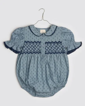 blue smocked romper