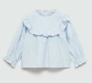 blue striped frill blouse