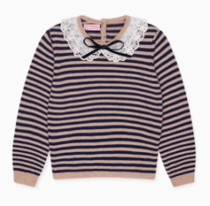 girls navy striped lace collar jumper