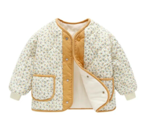 kids mustard floral padded jacket