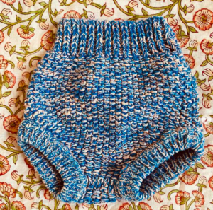 blue knitted baby bloomers
