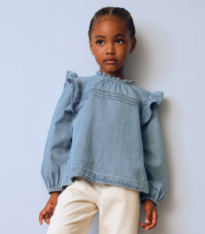 frilled denim shirt