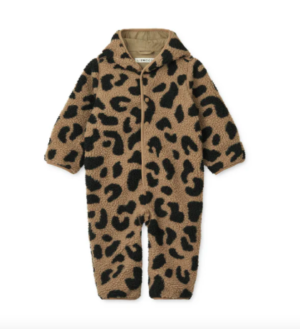 leopard print pile baby jumpsuit