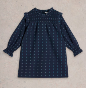 navy frill detail girls dress