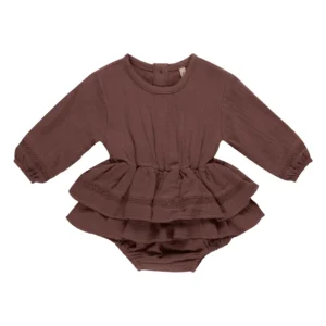 plum ruffle romper