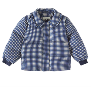 blue check puffer jacket