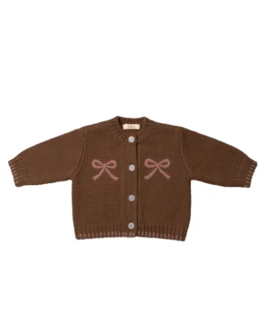 brown bow knit cardigan
