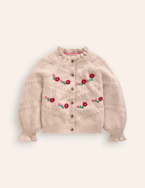 girls ecru embroidered cardigan