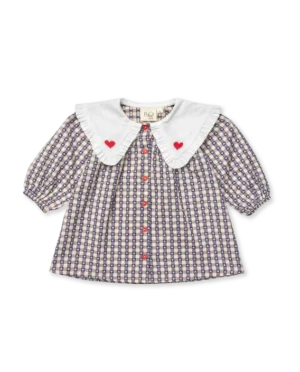 kids gingham heart collar dress
