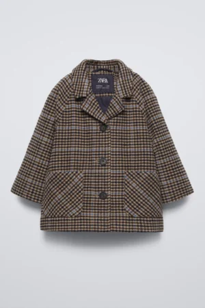 kids check wool coat