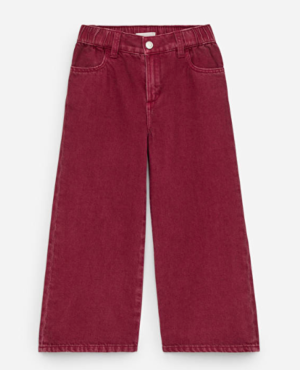 burgundy wide denim trousers