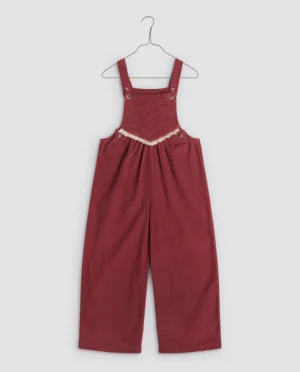 girls burgundy velvet dungarees