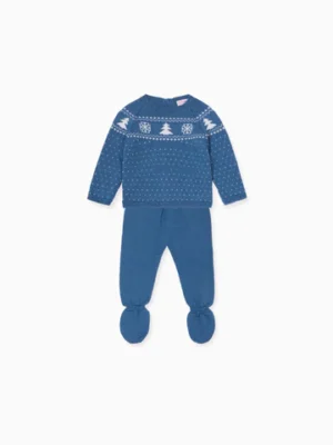 blue knitted baby set