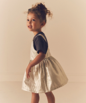 gold metallic pinafore dress