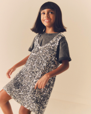 sequin dress and t-shirt