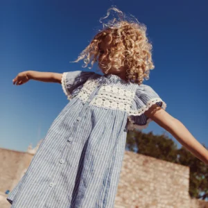 blue linen girls dress