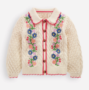 cream embroidered girls cardigan