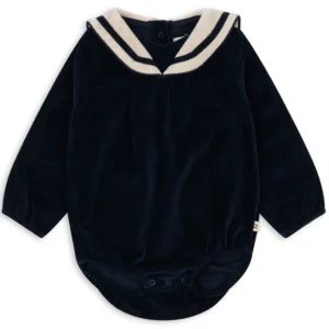 navy velour sailor romper