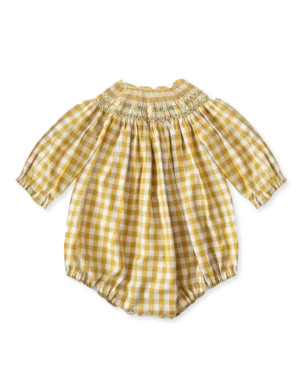 yellow baby gingham romper