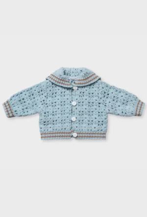 blue and tan baby cardigan