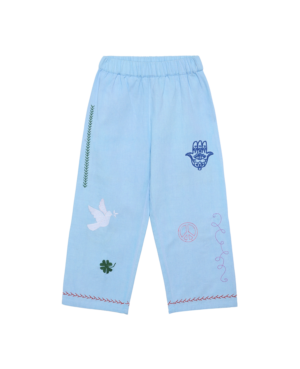 blue embroidered pants