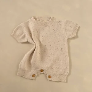 flecked short sleeve knit baby romper