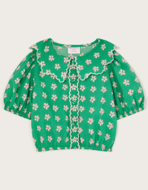 green floral blouse