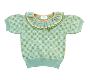 green jacquard frill knit top