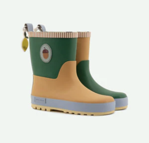 green and orange kids wellies