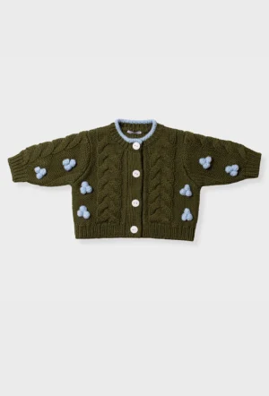 khaki and blue knitted cardigan