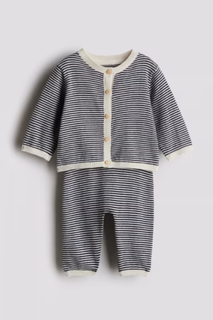 two piece striped fine knit baby set