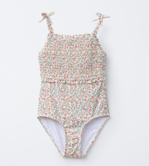 smocked floral swimsuit