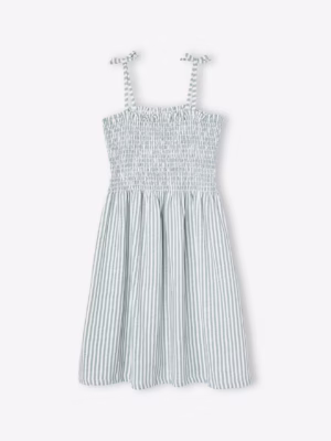 smocked blue striped dress