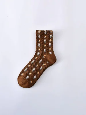 brown floral socks