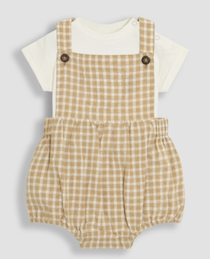 brown textured check romper